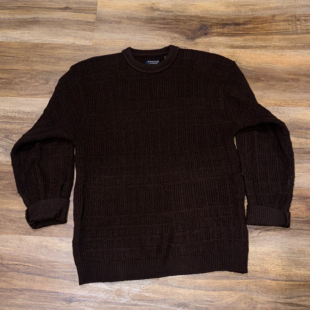 Men's Dark Brown Knit Crewneck Sweater